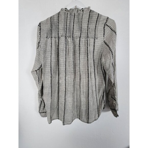 J.Crew Womens Black & White Striped Long Sleeve Blouse Medium Ruffle Collar - Picture 2 of 7